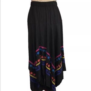 💙Hazel black long skirt asymmetrical embroidered